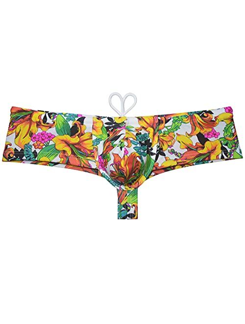 OROCOJUCO Men's Cheeky Boxer Thong Swimwear Board Surf Short Skimpy Trunks Contour Pouch Tangas Swimsuit 4-Pack