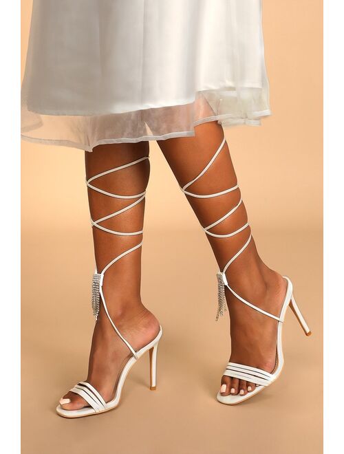 Lulus Luyke White Rhinestone Lace-Up High Heel Sandals
