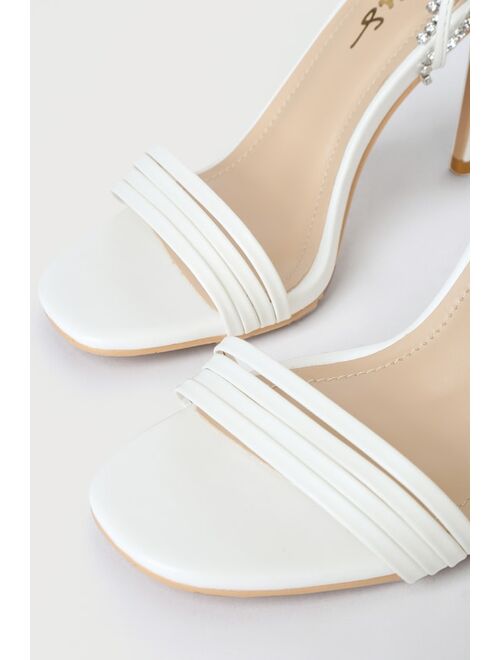 Lulus Luyke White Rhinestone Lace-Up High Heel Sandals