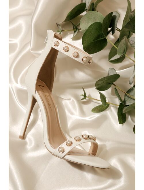 Lulus Daveigh White Pearl Ankle Strap High Heel Sandals