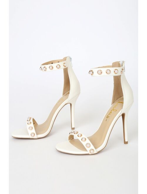 Lulus Daveigh White Pearl Ankle Strap High Heel Sandals