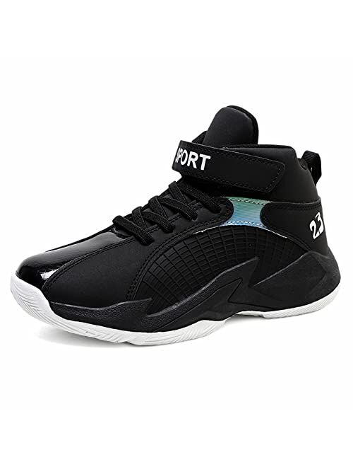 XIAOBAI Boys High-Elastic Ankle Support Non-Slip Children's Sports Shoes Velcro High-Top Outdoor Training Basketball Shoes