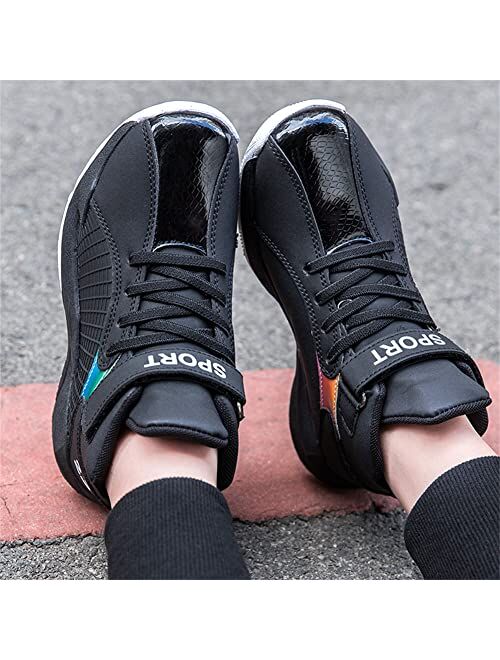 XIAOBAI Boys High-Elastic Ankle Support Non-Slip Children's Sports Shoes Velcro High-Top Outdoor Training Basketball Shoes