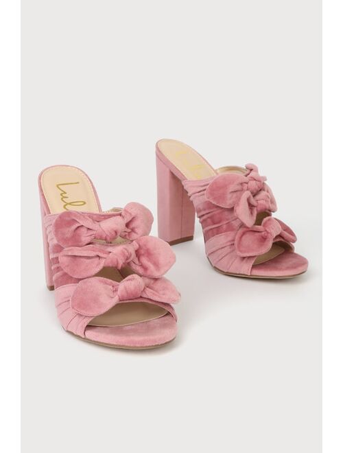Lulus Mikeyy Pink Velvet Bow High Heel Sandals