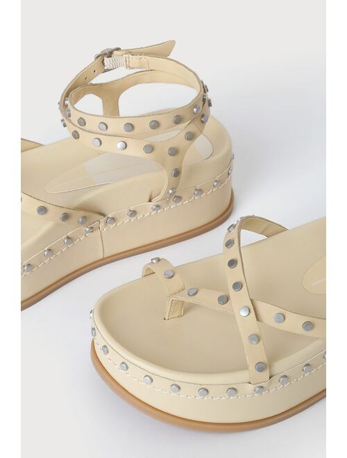 Dolce Vita Welma Vanilla Leather Studded Flatform Ankle Strap Sandals