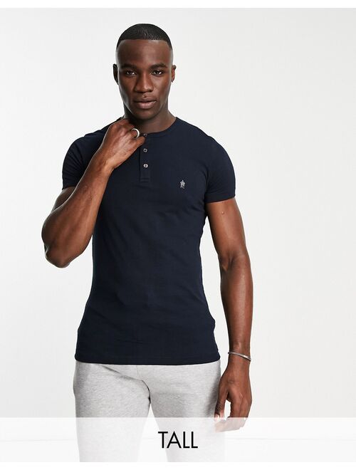 French Connection Tall cotton solid lightweight henley t-shirt in navy