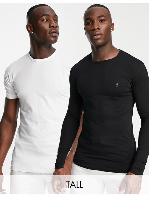 French Connection Tall 2 pack crew neck t-shirt in black & white