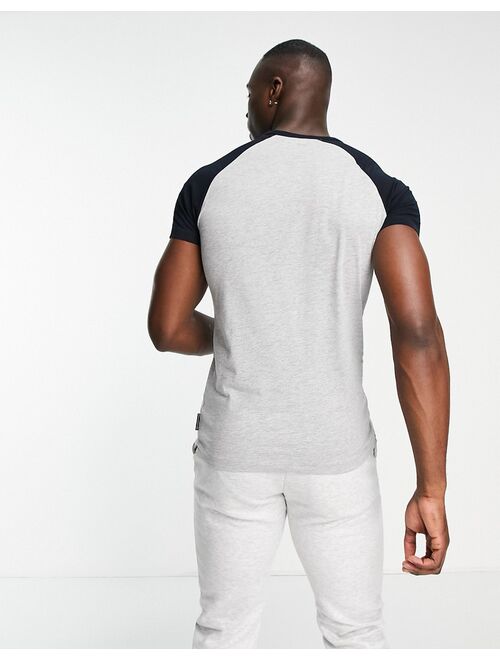 French Connection Tall cotton raglan t-shirt in light gray & navy