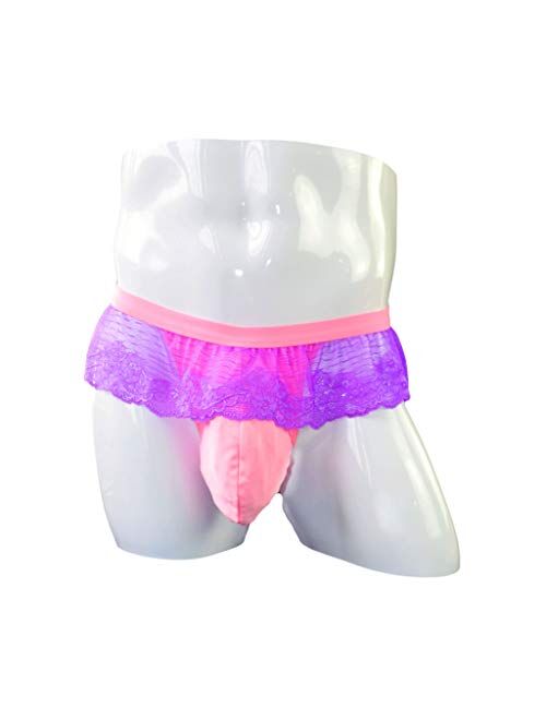 Extlps Transparent Lace Thong G-String Pouch Panties Underwear with Big Pocket for Sissy Mens