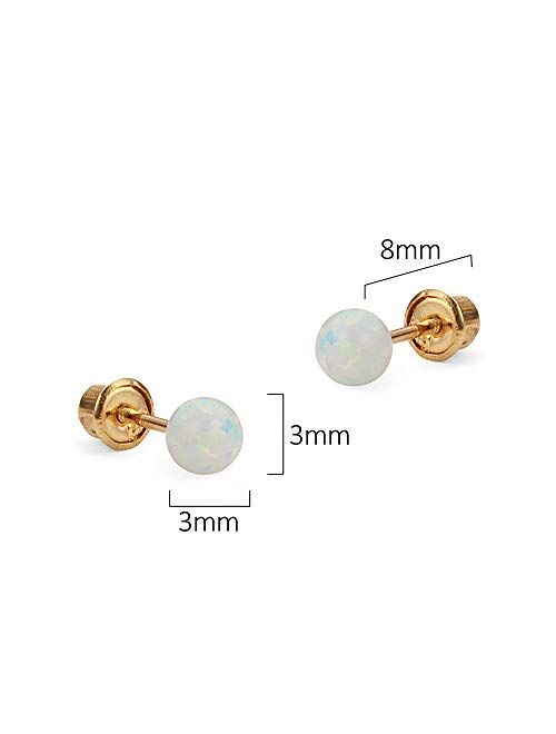 Lovearing 14k Yellow Gold 3,4,5mm Simulated Opal Ball Children Screwback Girls Earrings