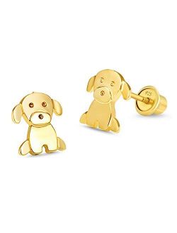 14k Gold Plated Baby Puppy Cubic Zirconia Screwback Baby Girls Screwback Earrings with Silver Post