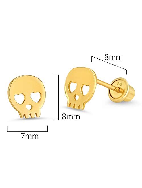 Lovearing 14k Gold Plated Brass Skull Screwback Baby Girls Earrings with Sterling Silver Post