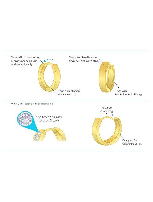 Lovearing 14k Gold Plated Brass Butterfly Channel Cz Huggy Baby Girls Hoop Earrings