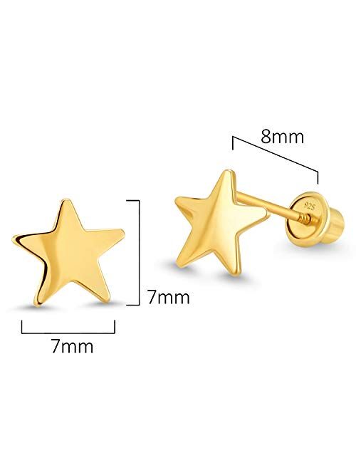 Lovearing 14k Gold Plated Brass Plain Star Screwback Baby Girls Earrings with Sterling Silver Post