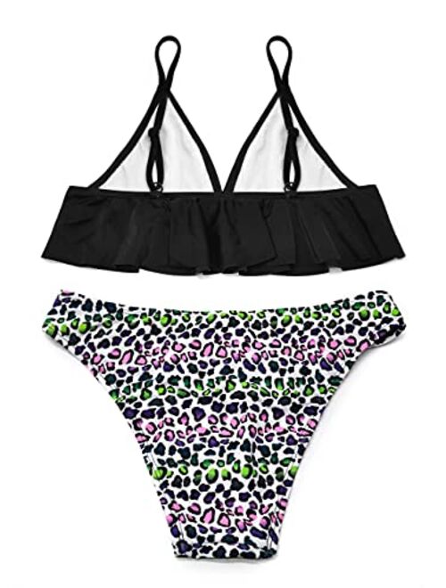 SHEKINI Girls Ruffle Flounce Triangle Bikini Print Bottom Two Piece Swimsuits