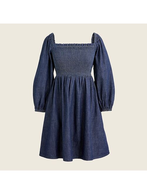 J.Crew Smocked puff-sleeve dress in chambray