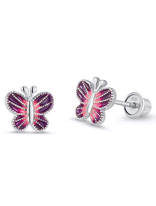 Lovearing 925 Sterling Silver Rhodium Plated Enamel Butterfly Screwback Baby Girls Earrings