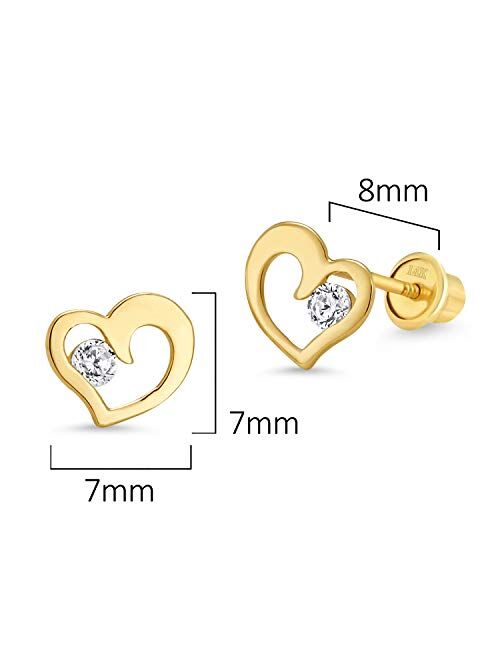 Lovearing 14k Yellow Gold Heart Children Cubic Zirconia Screwback Baby Girls Earrings