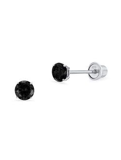 925 Sterling Silver Rhodium Plated Black Cubic Zirconia Stud Screwback Baby Girls Earrings