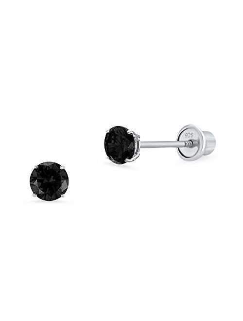 Lovearing 925 Sterling Silver Rhodium Plated Black Cubic Zirconia Stud Screwback Baby Girls Earrings