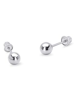 925 Sterling Silver Rhodium Plated 3-6mm Plain Hollow Silver Ball Screwback Baby Girls Earrings