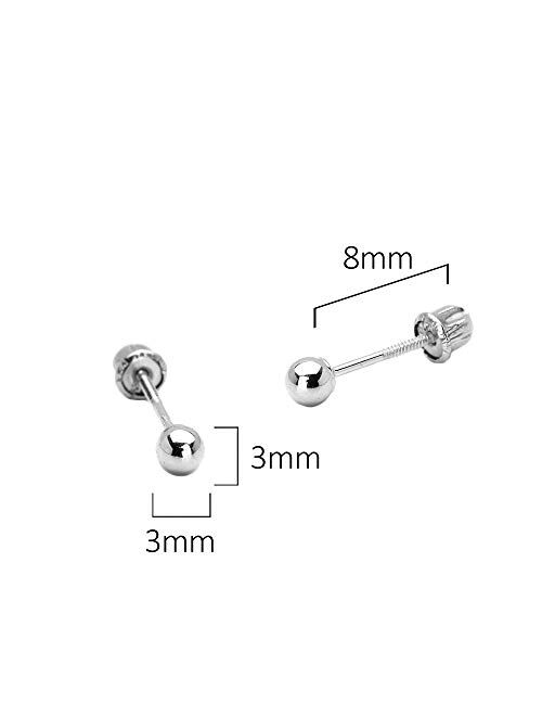 Lovearing 925 Sterling Silver Rhodium Plated 3-6mm Plain Hollow Silver Ball Screwback Baby Girls Earrings