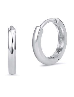 925 Sterling Silver Rhodium Plated 2mm x 13mm Small Plain Hoop Huggie Earrings
