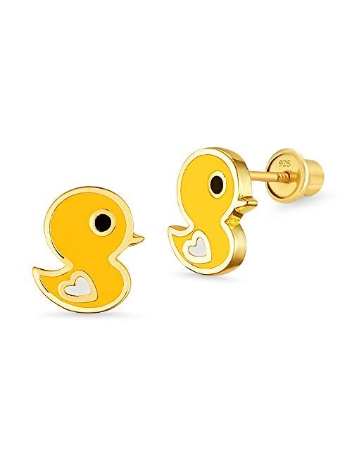 Lovearing 14k Gold Plated Enamel Chick Baby Girls Screwback Earrings with Sterling Silver Post