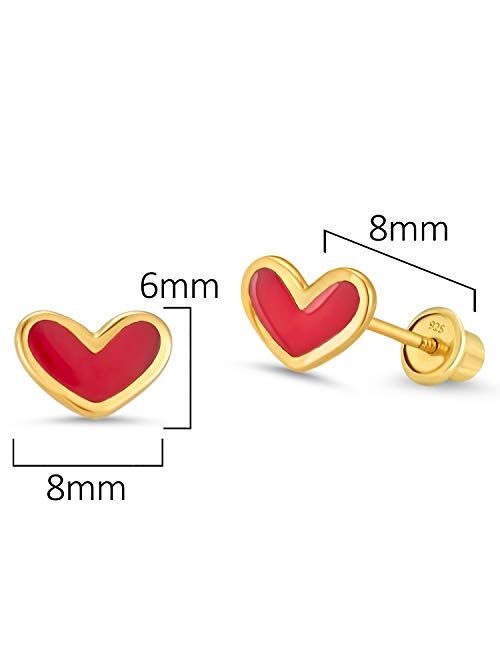 Lovearing 14k Gold Plated Enamel Red Heart Baby Girls Screwback Earrings with Sterling Silver Post