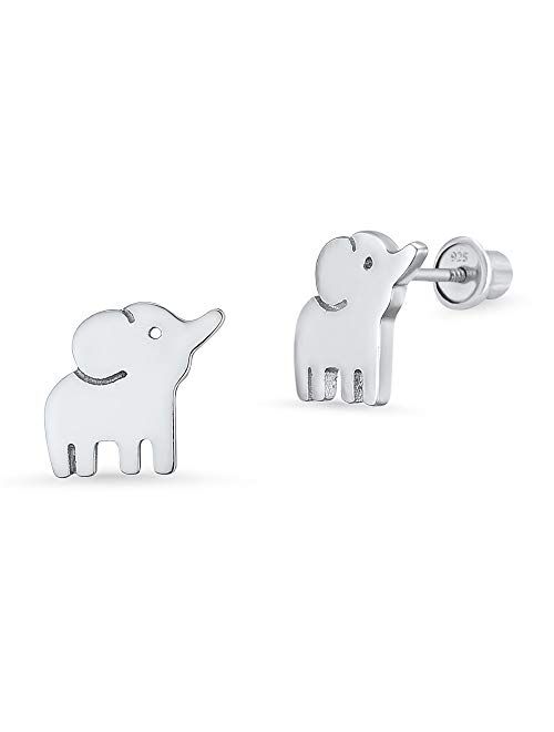 Lovearing 925 Sterling Silver Rhodium Plated Baby Elephant Screwback Baby Girls Earrings