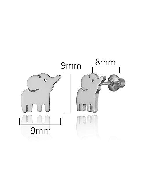 Lovearing 925 Sterling Silver Rhodium Plated Baby Elephant Screwback Baby Girls Earrings