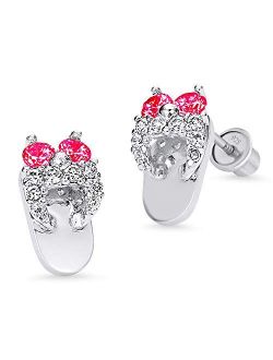 925 Sterling Silver Rhodium Plated Red Sandle Cubic Zirconia Screwback Baby Girls Earrings