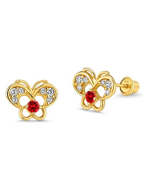 Lovearing 14k Gold Plated Brass Butterfly Cubic Zirconia Screwback Baby Girls Earrings with Silver Post