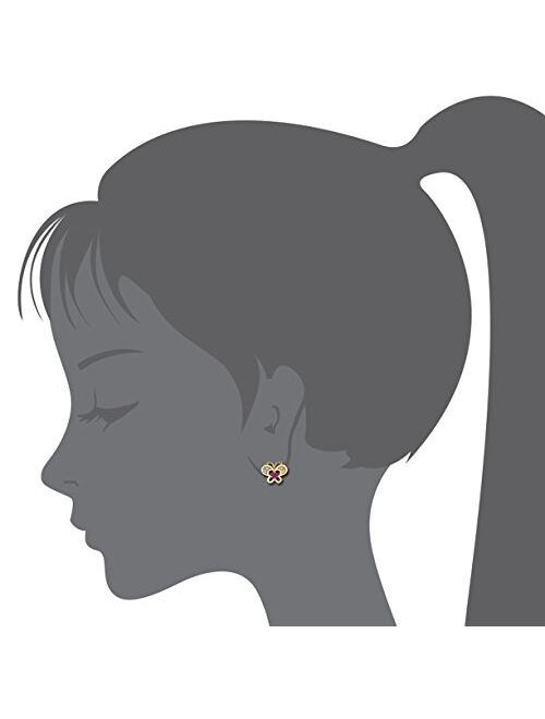 Lovearing 14k Gold Plated Brass Butterfly Cubic Zirconia Screwback Baby Girls Earrings with Silver Post