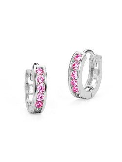 925 Sterling Silver Rhodium Plated 3mm x 13mm Cubic Zirconia Channel Huggie Baby Girls Earrings