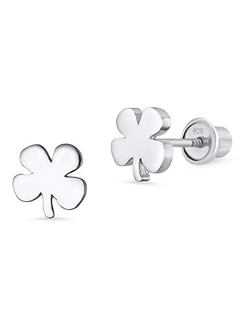 Lovearing 925 Sterling Silver Rhodium Plated Clover Screwback Baby Girls Earrings
