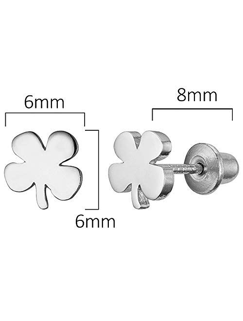 Lovearing 925 Sterling Silver Rhodium Plated Clover Screwback Baby Girls Earrings