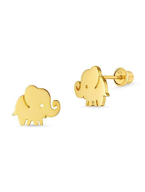 Lovearing 14k Gold Plated Brass Plain Baby Elephant Screwback Baby Girls Earrings with Sterling Silver Post