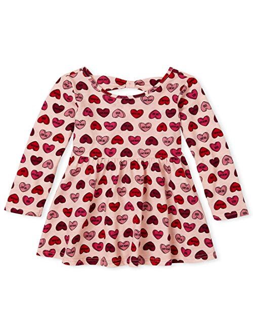 The Children's Place Girls' Baby and Toddler Heart Bow Back Skater Dress