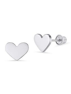 925 Sterling Silver Rhodium Plated Plain Heart Screwback Baby Girls Earrings