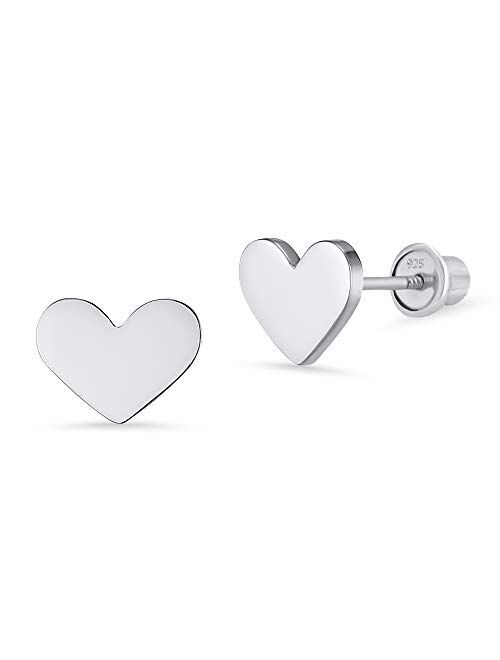 Lovearing 925 Sterling Silver Rhodium Plated Plain Heart Screwback Baby Girls Earrings