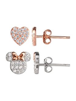 's Minnie Mouse Rose Gold Tone & Sterling Silver Earring Set