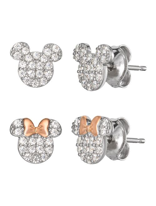 Disney 's Mickey & Minnie Mouse Sterling Silver Cubic Zirconia Earring Set