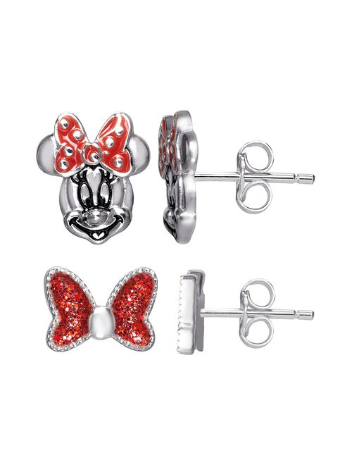Disney 's Minnie Mouse Bow Stud Earring Set