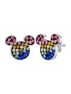 's Mickey Mouse Sterling Silver Rainbow Cubic Zirconia Stud Earrings