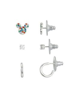 Silver Plated Multi-Color Crystal Mickey Mouse Hoop Earring Set