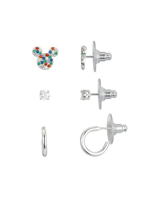 Disney Silver Plated Multi-Color Crystal Mickey Mouse Hoop Earring Set