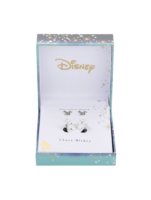 Disney Silver Plated Multi-Color Crystal Mickey Mouse Hoop Earring Set