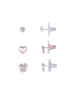 Two-Tone Rose Gold Flash-Plated Cubic Circonia Minnie Mouse Earring Set