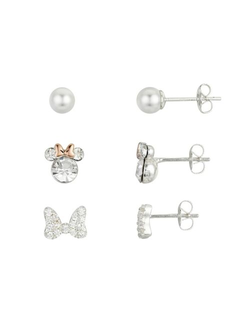 Disney Two-Tone Rose Gold Flash-Plated Faux Fresh Water Pearl and Crystal Minnie Mouse Earring Set